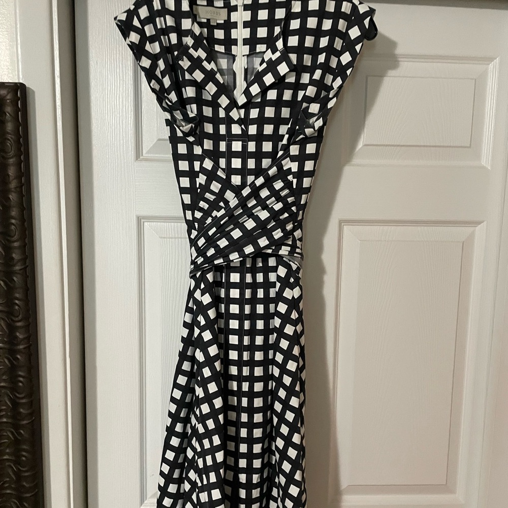 Hobbs of London Navy and White Plaid Wrap Around Dress